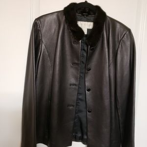 Doncaster Blk Leather Jacket w/Fur Trim